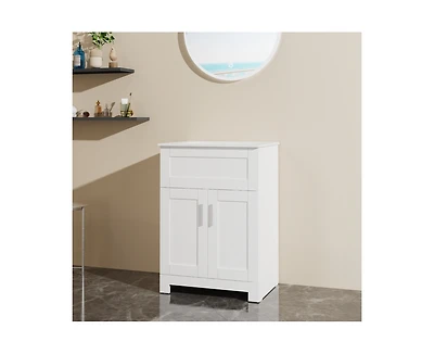 Casainc 24" White Sink Bathroom Vanity Laundry Cabinet Combo
