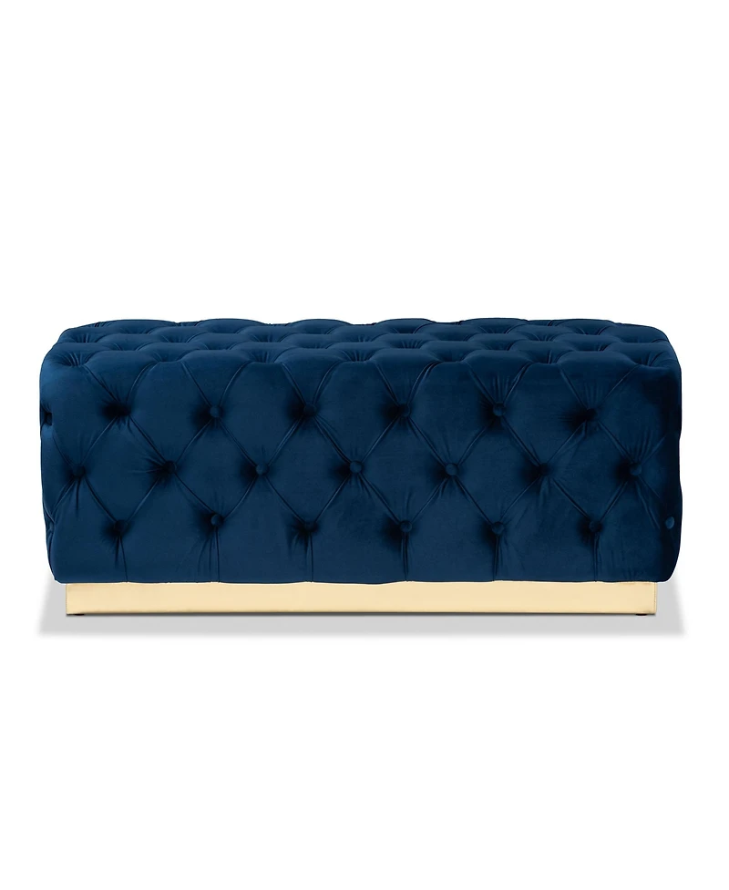 Baxton Studio Corrine Glam and Luxe Navy Blue Velvet Fabric Upholstered and Gold Pu Leather Ottoman
