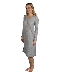 Tahari Women's Long Sleeve Fleece Henley Nightshirt Lounger