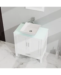 Casainc 30" White Bathroom Vanity and Sink Combo Glass Top Cabinet With Mirror