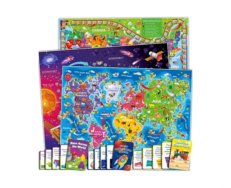 Quokka 3X Set Learning Board Games for Kids 6-8 - Educational Trivia Cards Ages 8-12