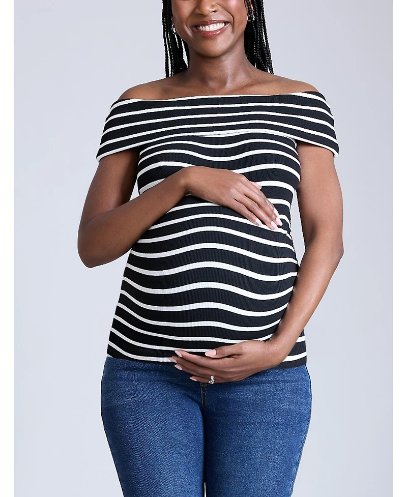 Motherhood Maternity Rib Knit Short Sleeve Off The Shoulder Top