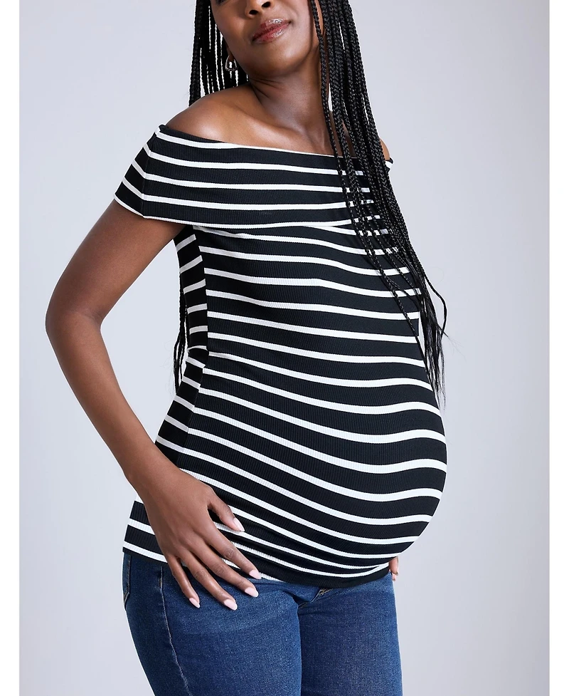 Motherhood Maternity Rib Knit Short Sleeve Off The Shoulder Top