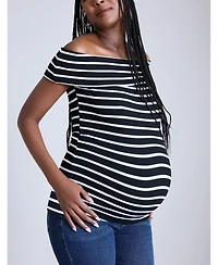 Motherhood Maternity Rib Knit Short Sleeve Off The Shoulder Top