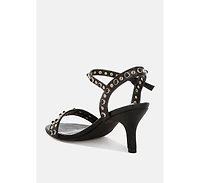 Nidara Studded Real Leather Kitten Heel Sandals