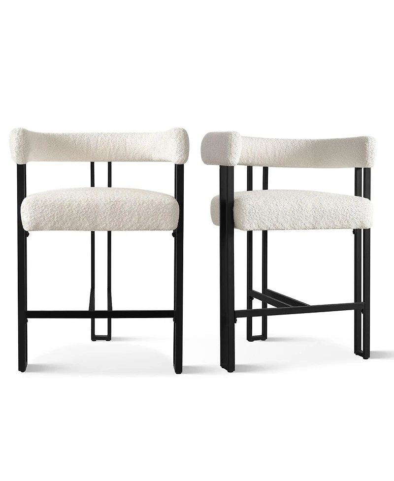 Set of 2 Modern Counter Stools, Boucle Upholstered Bar Chairs with Curved Armrests-Maison Boucle
