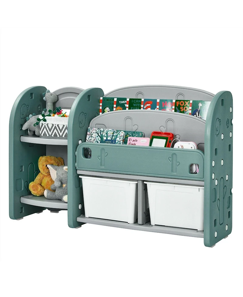 Kids Toy Storage Organizer with 2-Tier Bookshelf and Plastic Bins