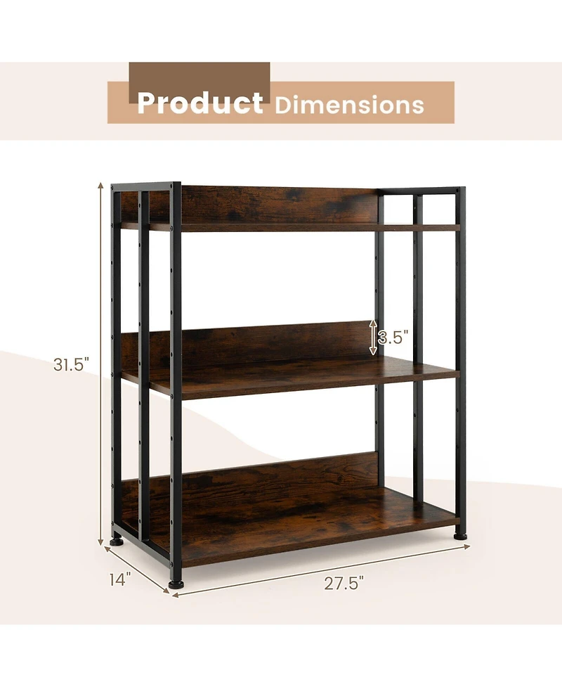 3-Tier Industrial Bookshelf Storage Shelf Display Rack with Adjustable Shelves-3-Tier