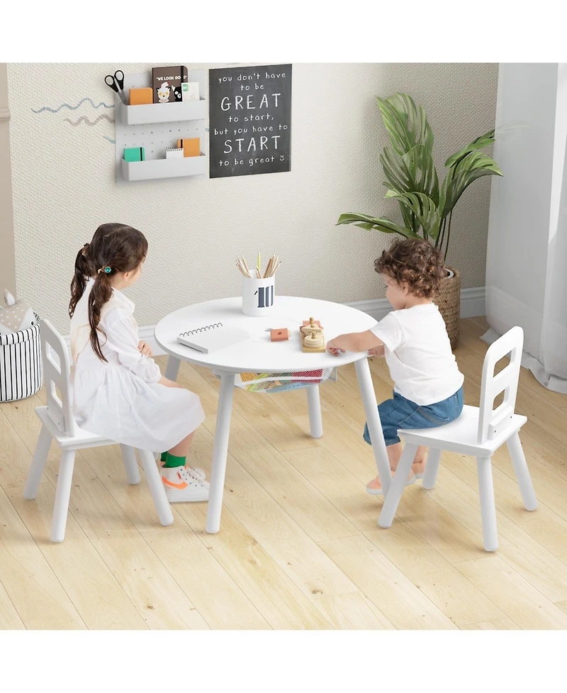 Wood Activity Kids Table and Chair Set with Center Mesh Storage