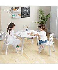 Wood Activity Kids Table and Chair Set with Center Mesh Storage