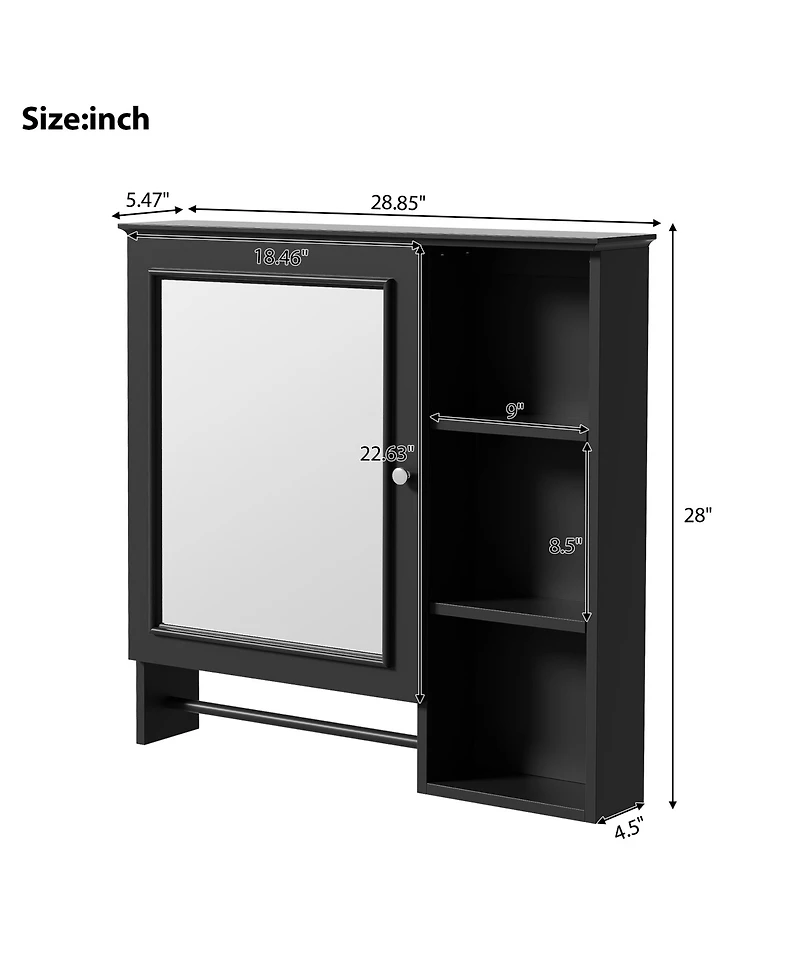 Casainc Wall Mounted Bathroom storage Cabinet, Medicine Cabinets with large mirror door, adjustable shelves and three open levels(Not Include