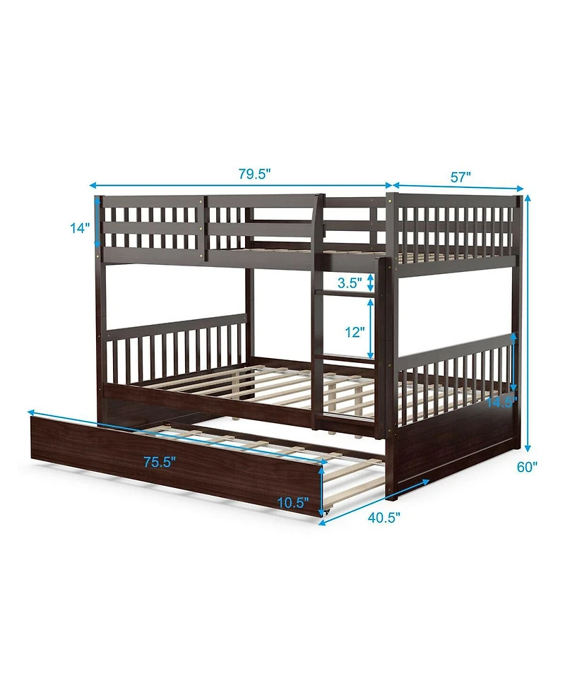 Full over Bunk Bed Platform Wood with Ladder