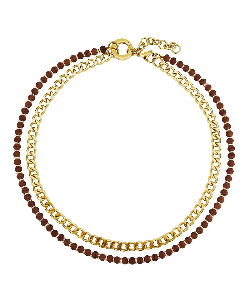 Cleo Red Mahogany Jasper Beaded Necklace in 18k Gold-Plated Stainless Steel