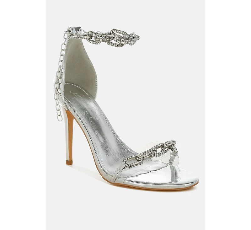 Traben Rhinestones Chain Metallic Stiletto Sandals