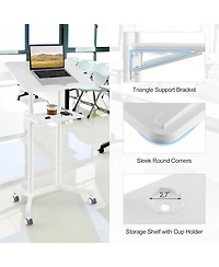 Mobile Lectern Podium Height-adjustable Rolling Laptop Cart with Tilting Top Storage Tray