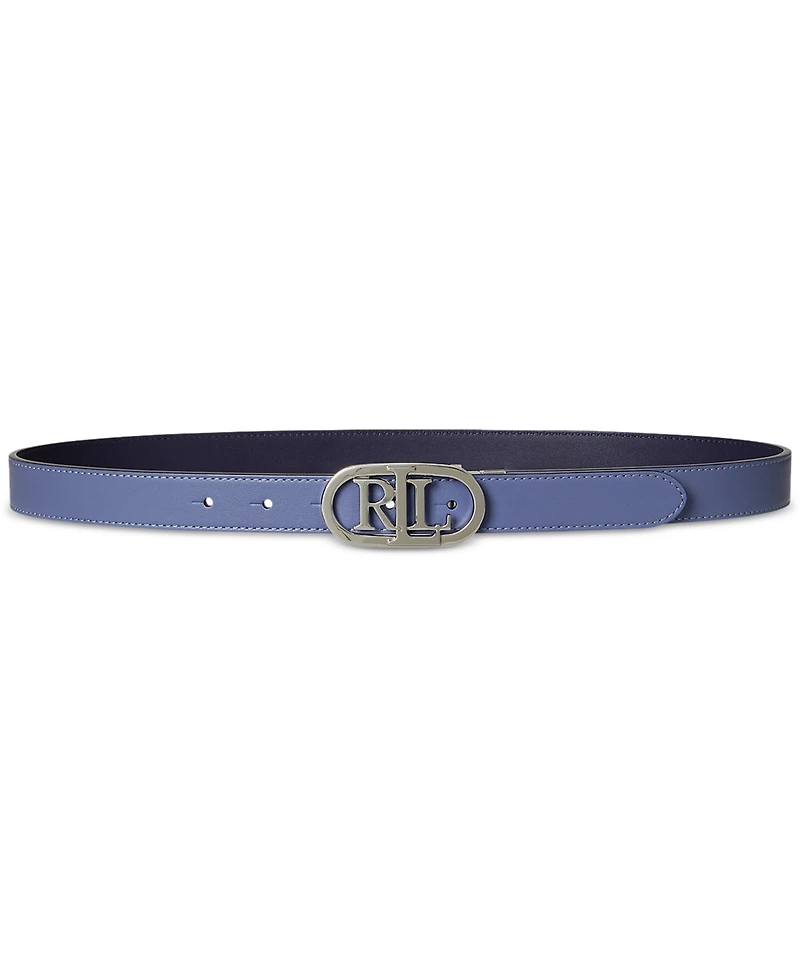 Lauren Ralph Oval-Logo Reversible Leather Skinny Belt