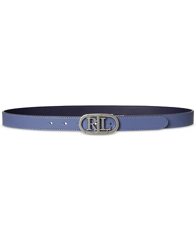 Lauren Ralph Oval-Logo Reversible Leather Skinny Belt