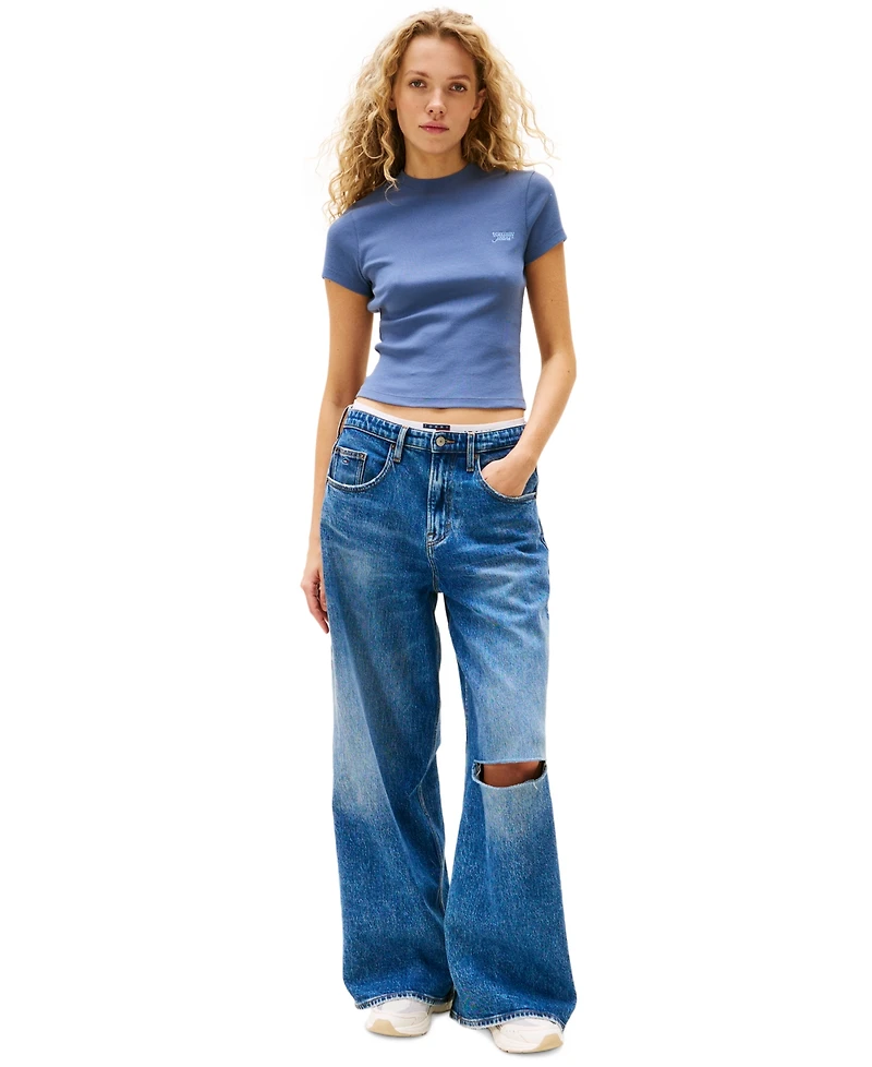 Tommy Jeans Women's Slim-Fit Cropped Ribbed T-Shirt