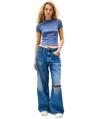 Tommy Jeans Women's Slim-Fit Cropped Ribbed T-Shirt