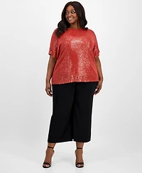 Anne Klein Plus Sequin Dolman-Sleeve Boat-Neck Top