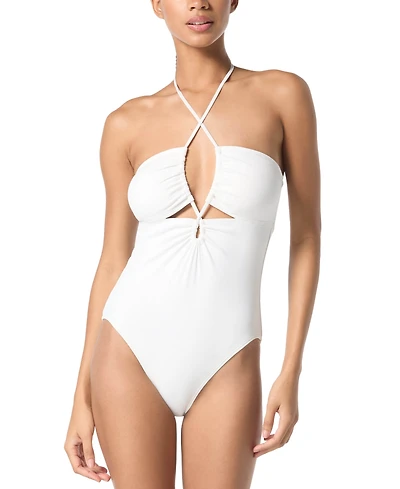 Michael Michael Kors Women's Laced Keyhole Halter One-Piece Swimsuit