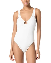 Michael Kors Women's Crepe Ring-Front Scoop-Neck One-Piece Swimsuit