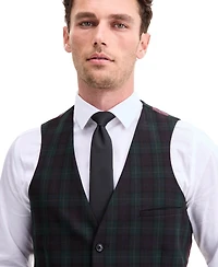 Bar Iii Men's Slim-Fit Green & Burgundy Plaid Suit Separate Vest, Macy's Exclusive