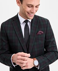 Bar Iii Men's Slim-Fit Green & Burgundy Plaid Suit Separate Jacket, Macy's Exclusive