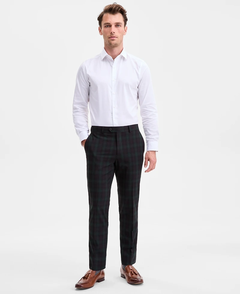 Bar Iii Men's Slim-Fit Green & Burgundy Plaid Suit Separate Pants, Macy's Exclusive