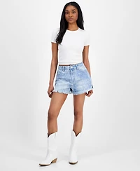 Indigo Rein Juniors' Paisley-Print Festival Denim Shorts
