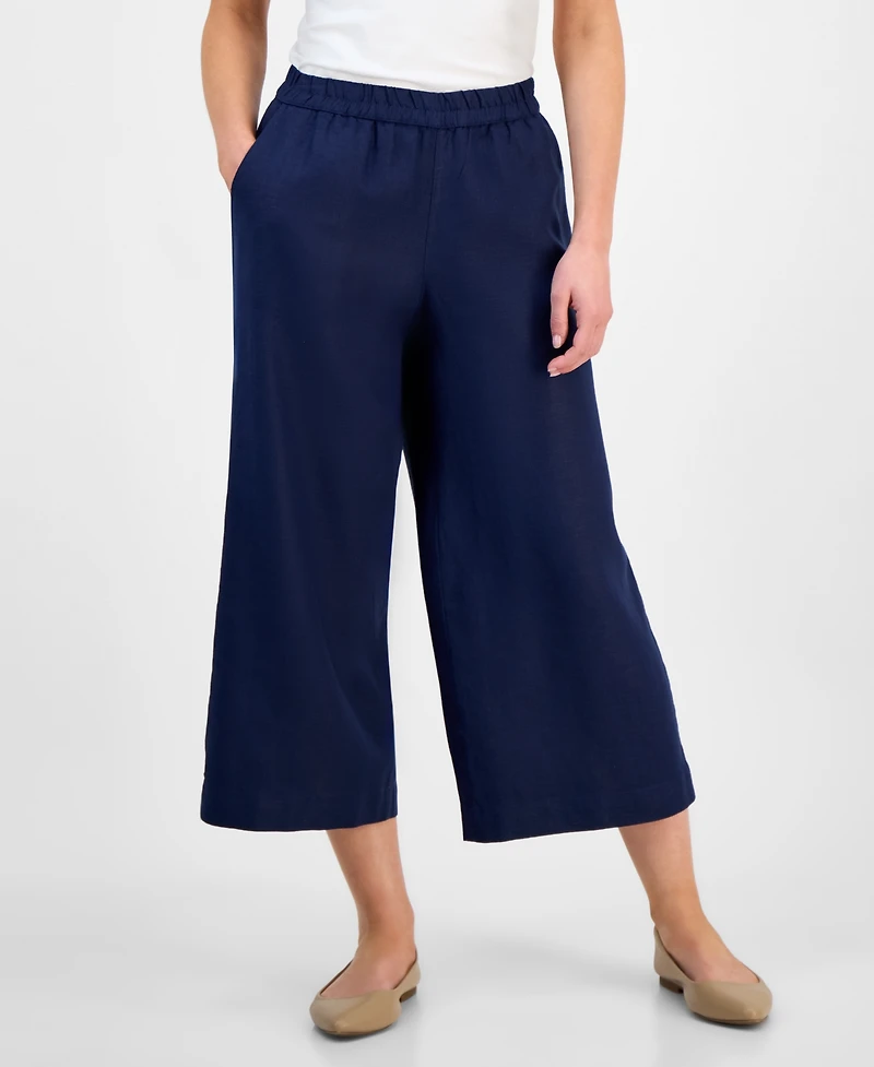 Charter Club Petite High Rise Cropped Wide-Leg Linen Pants, Exclusively at Macy's