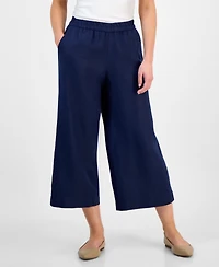 Charter Club Petite High Rise Cropped Wide-Leg Linen Pants, Exclusively at Macy's