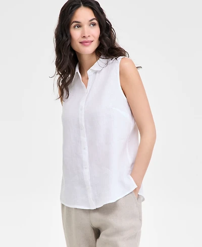 Charter Club Women's 100% Linen Sleeveless Button-Front Shirt, Exclusively at Macy's