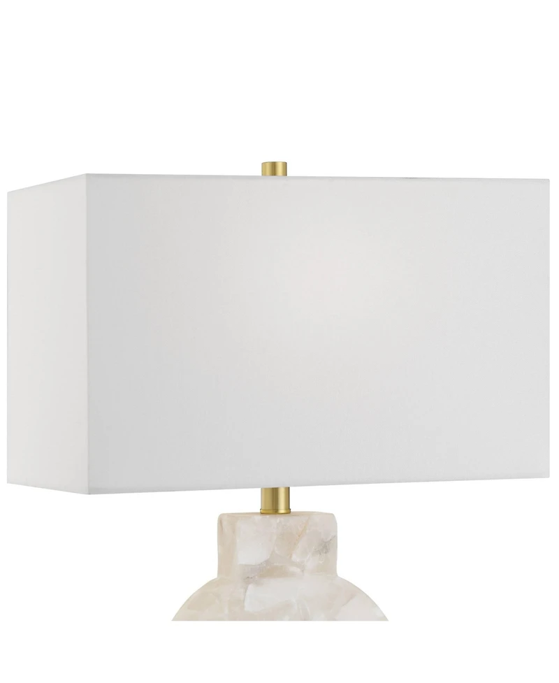 Possini Euro Design Mavi 25 1/2" High Round Modern Table Lamp White Finish Alabaster Marble Stone Living Room (Colors May Vary)
