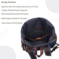 Vintage Canvas Roll Top Backpack with Leather Trim, Laptop Compartment, Adjustable Straps & Front Pocket – Stylish and Durable Travel, School o