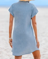 Cupshe Women's Denim Chic Sky Mini Beach Dress