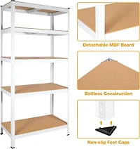 5 Tier Laminated White Metal Shelving Unit Adjustable Garage Storage Utility Rack Heavy Duty Shelves Organization Multipurpose Shelf Warehouse Basemen