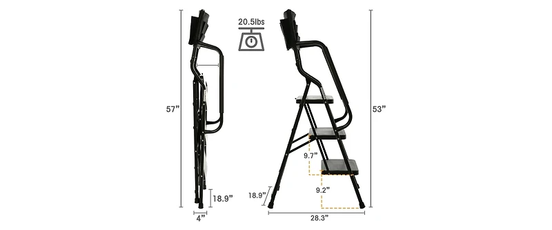 2 Step Ladder, Step Stool for Adults, Folding Step Stool with Wide Anti-Slip Pedal, Sturdy Steel Ladder