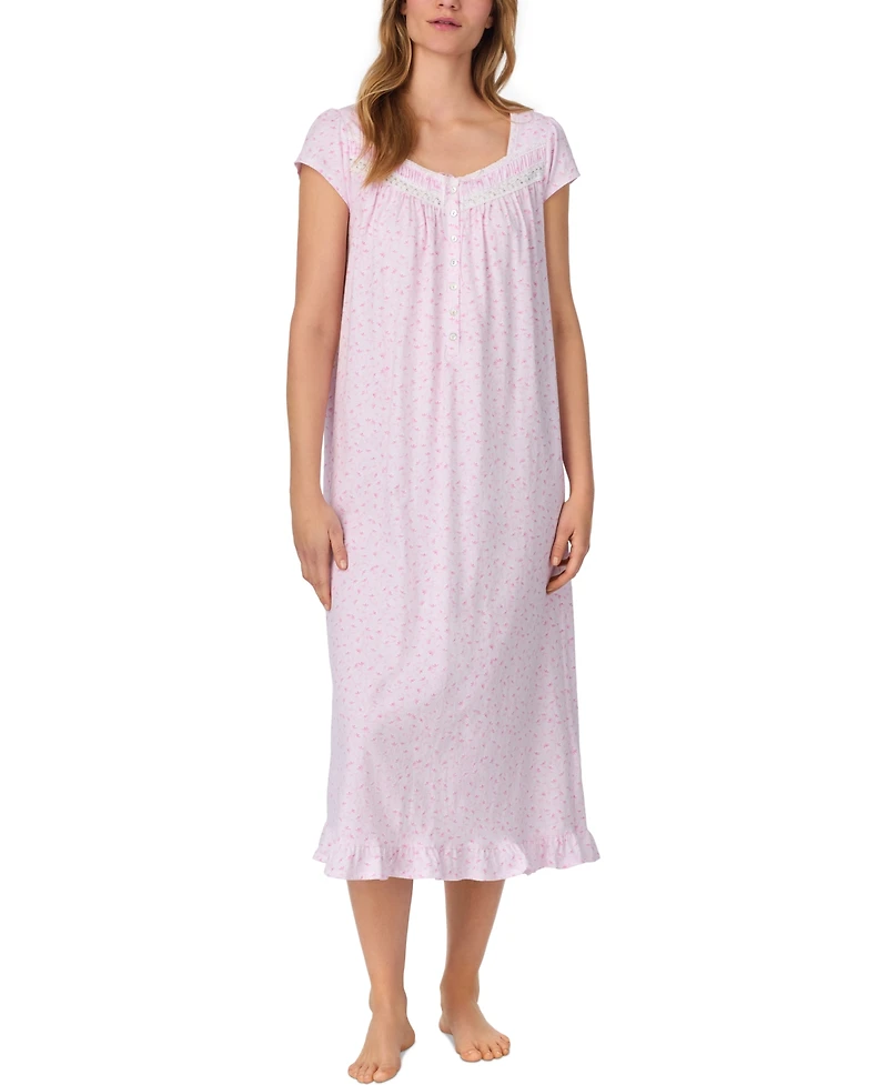 Eileen West Women's Cotton Cap-Sleeve Long Nightgown