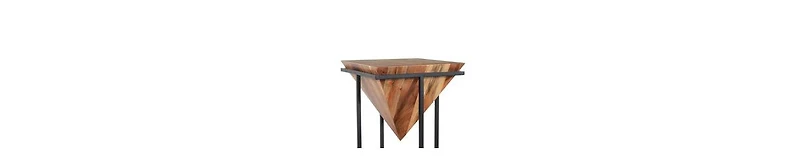 Pyramid Wooden Side Table – Cross Metal Base for a Modern Look