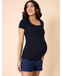 Motherhood Maternity Square Neck Rib Knit Short Sleeve Top 