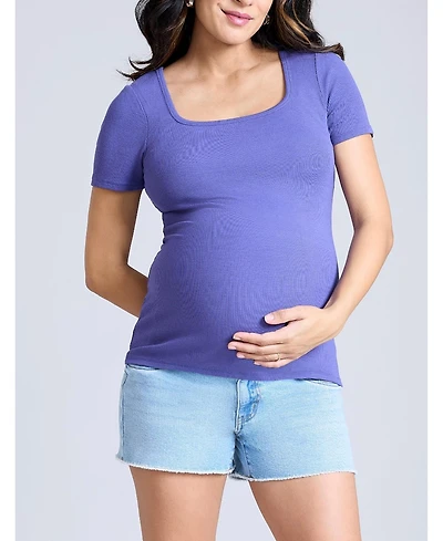 Motherhood Maternity Maternity Square Neck Rib Knit Short Sleeve Top - Motherhood