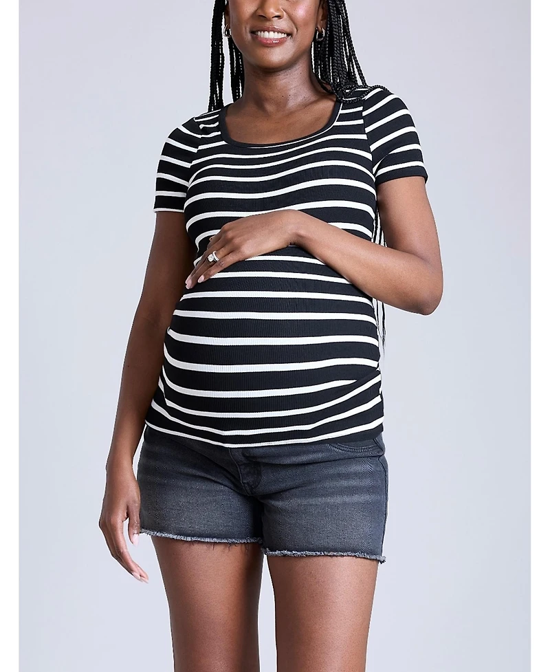 Motherhood Maternity Square Neck Rib Knit Short Sleeve Top
