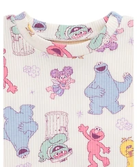 Sesame Street Little Girls Ribbed T-Shirt and Shorts Outfit Set