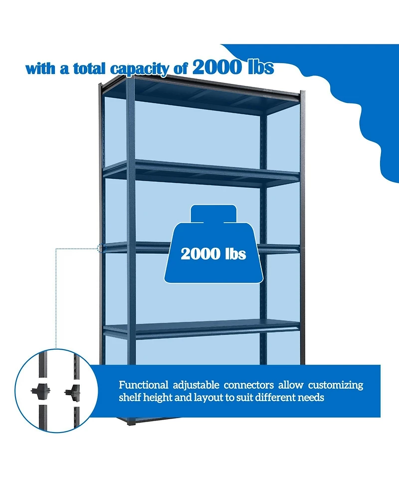 78"H 5 Tier Metal Shelves for Storage Garage Shelving 2000LBS Heavy Duty Storage Shelves Adjustable Garage Shelf Industrial Shelving Unit Storage Util