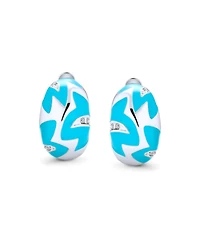 Bling Jewelry Geometric Blue Enamel Zig Zag Half Hoop Clip On Earrings Silver Plated Brass