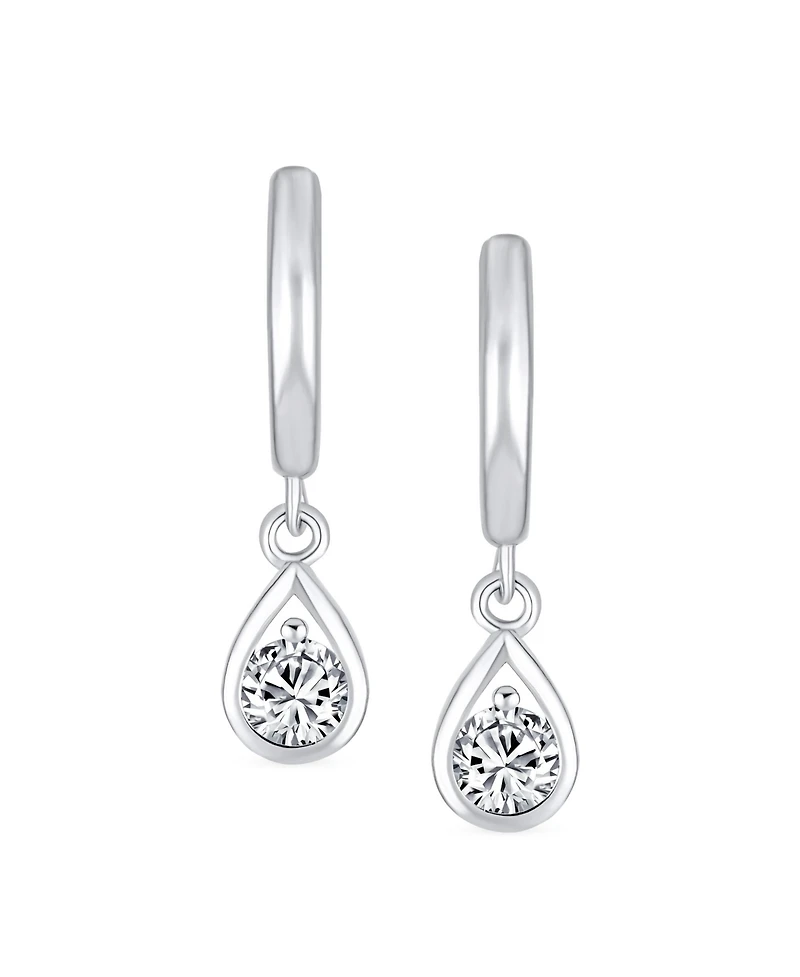 Bling Jewelry Classic Small Cz Cubic Zirconia Pear Shaped Dangling Teardrop Huggie Earrings .925 Sterling Silver