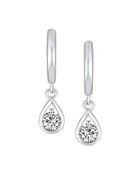 Bling Jewelry Classic Small Cz Cubic Zirconia Pear Shaped Dangling Teardrop Huggie Earrings .925 Sterling Silver
