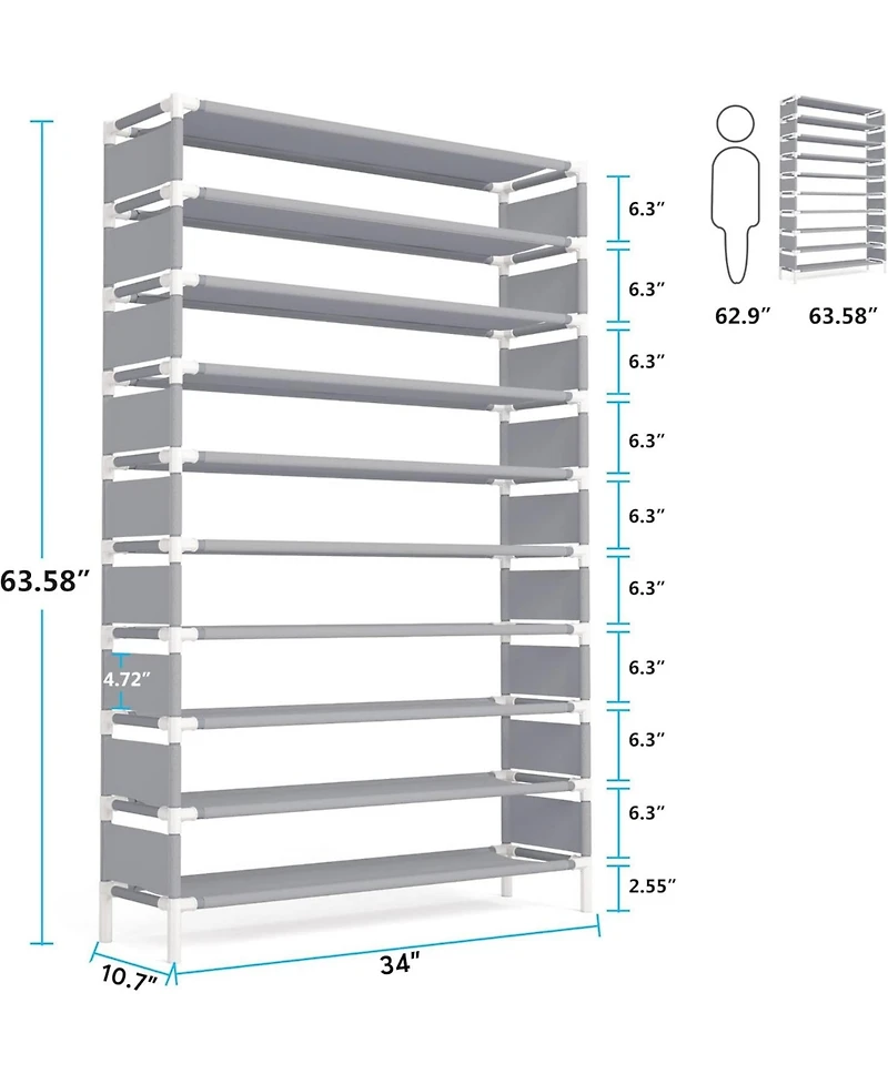 Tribesigns 10 Tiers Shoe Rack, Large Capacity Shoe Organizer, Shoe Shelf for 50 Pair, Large Shoe Rack