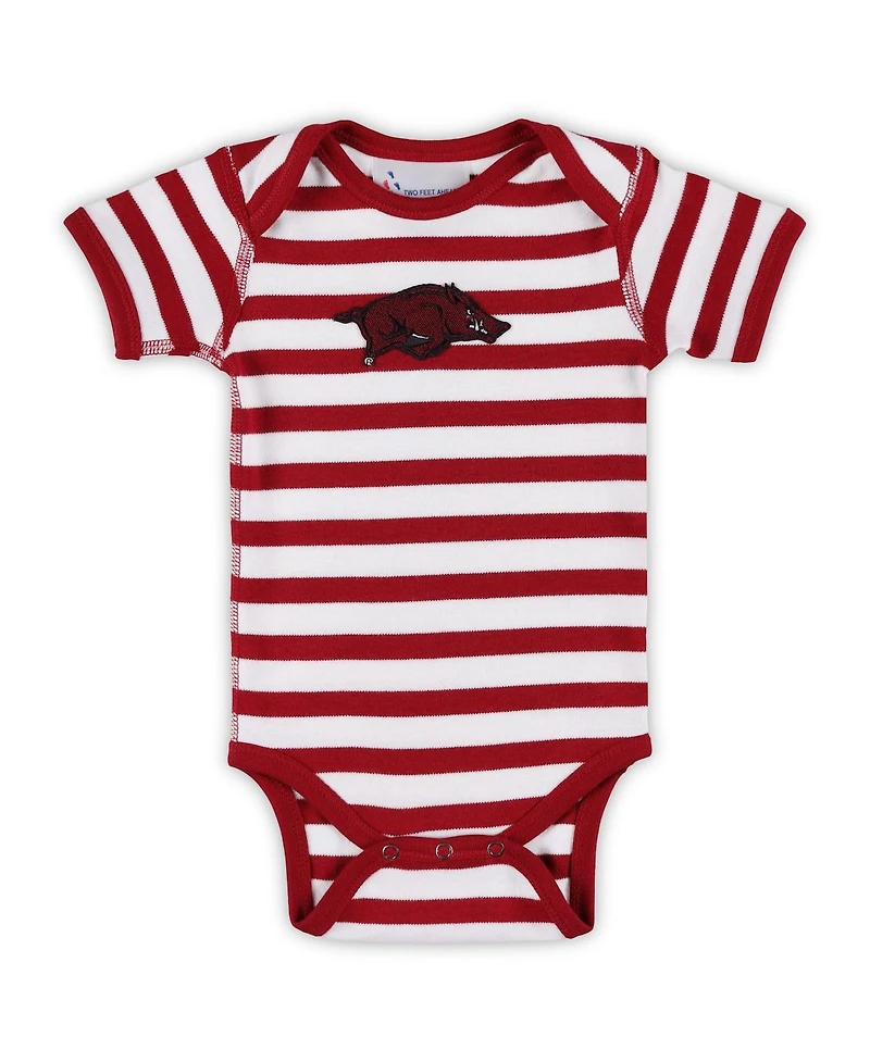 Two Feet Ahead Baby Boys and Girls Cardinal Arkansas Razorbacks Stripe Shoulder Bodysuit